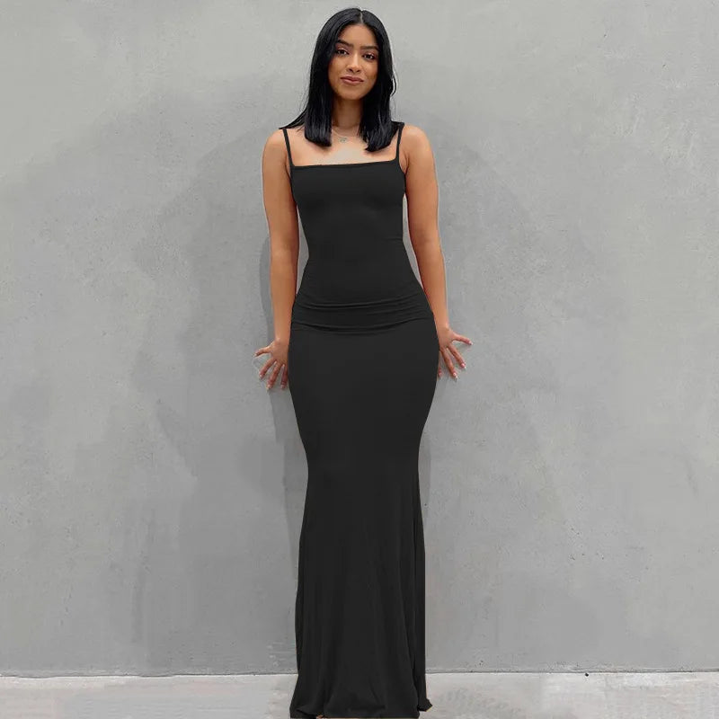 WUZIJING 2024 Satin Slip Sleeveless Backless Maxi Dress 2024 Y2K Summer Bodycon Elegant Sexy Outfits Ladies Birthday Party Club