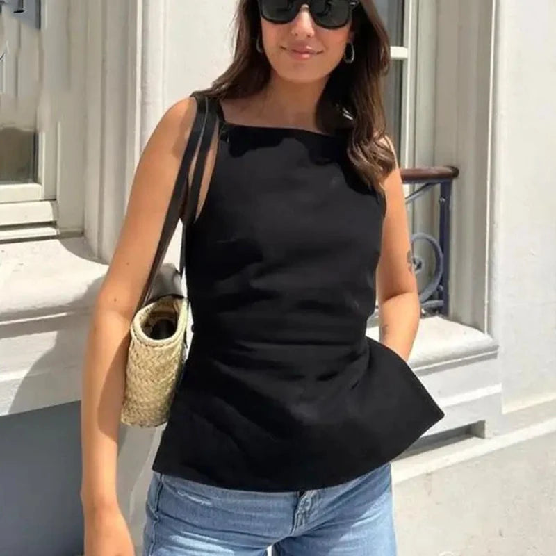 HXAO Sleeveless Black White Crop Top Women Backless Sexy Tank Tops Woman Thin Straps Party Summer Tops Streetwear Women's Top